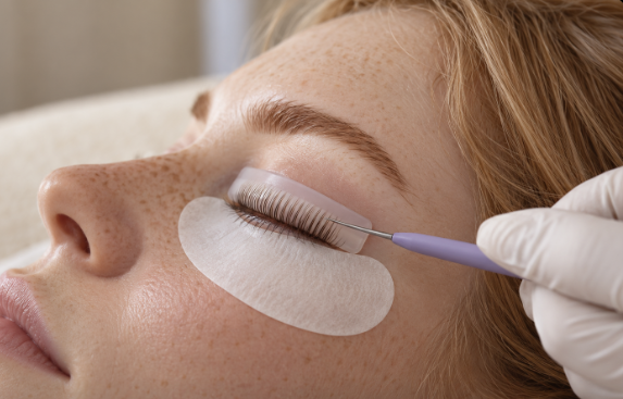 Korean Lash Lift under behandling med shield och lashverktyg